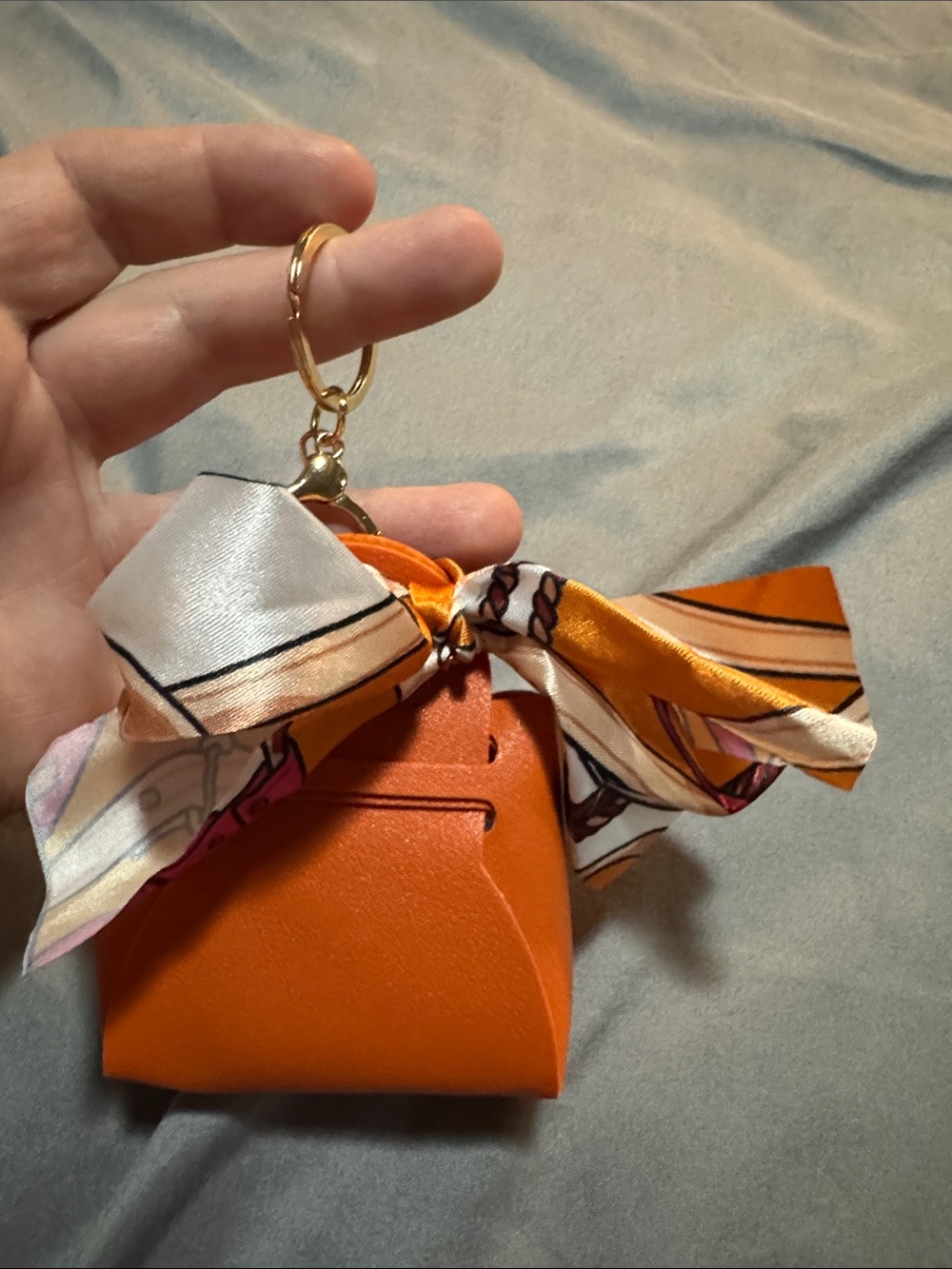 Orange Mini Purse Keychain with Decorative Scarf